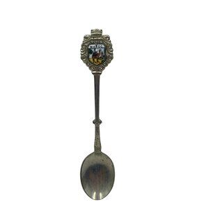 Maroc Souvenir Collectible Silver-Plated Decorative Spoon W/ Enamel Crest Emblem